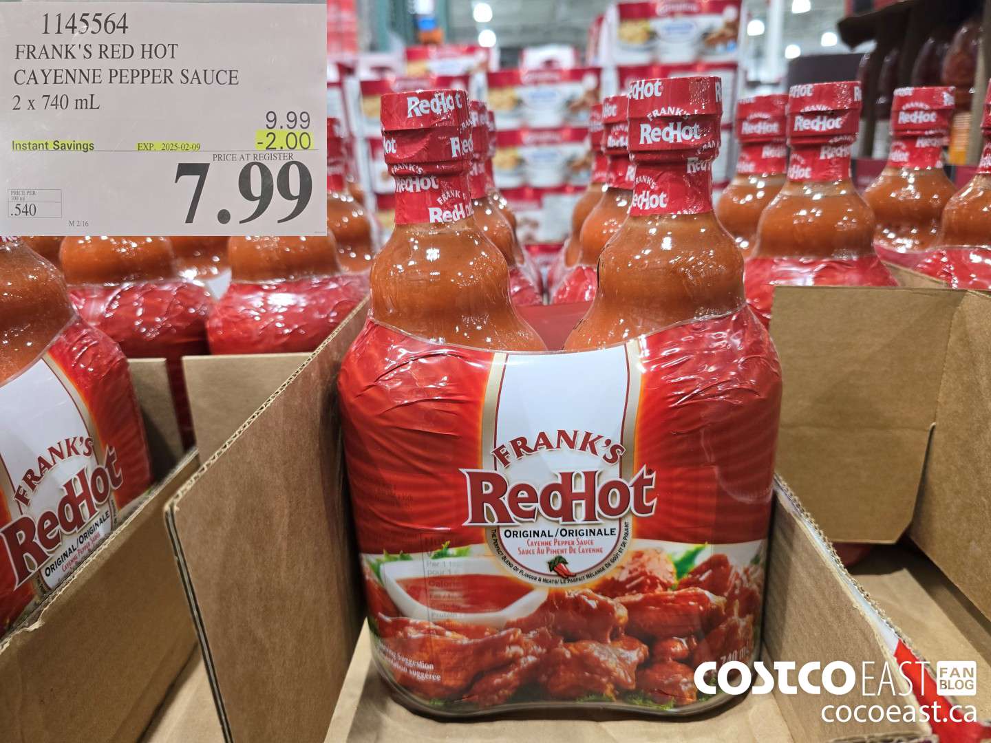 1145564 FRANKS RED HOT CAYENNE PEPPER SAUCE 2 X 740 ML ($2.00 INSTANT SAVINGS EXPIRES ON 2025-02-09) $7.99