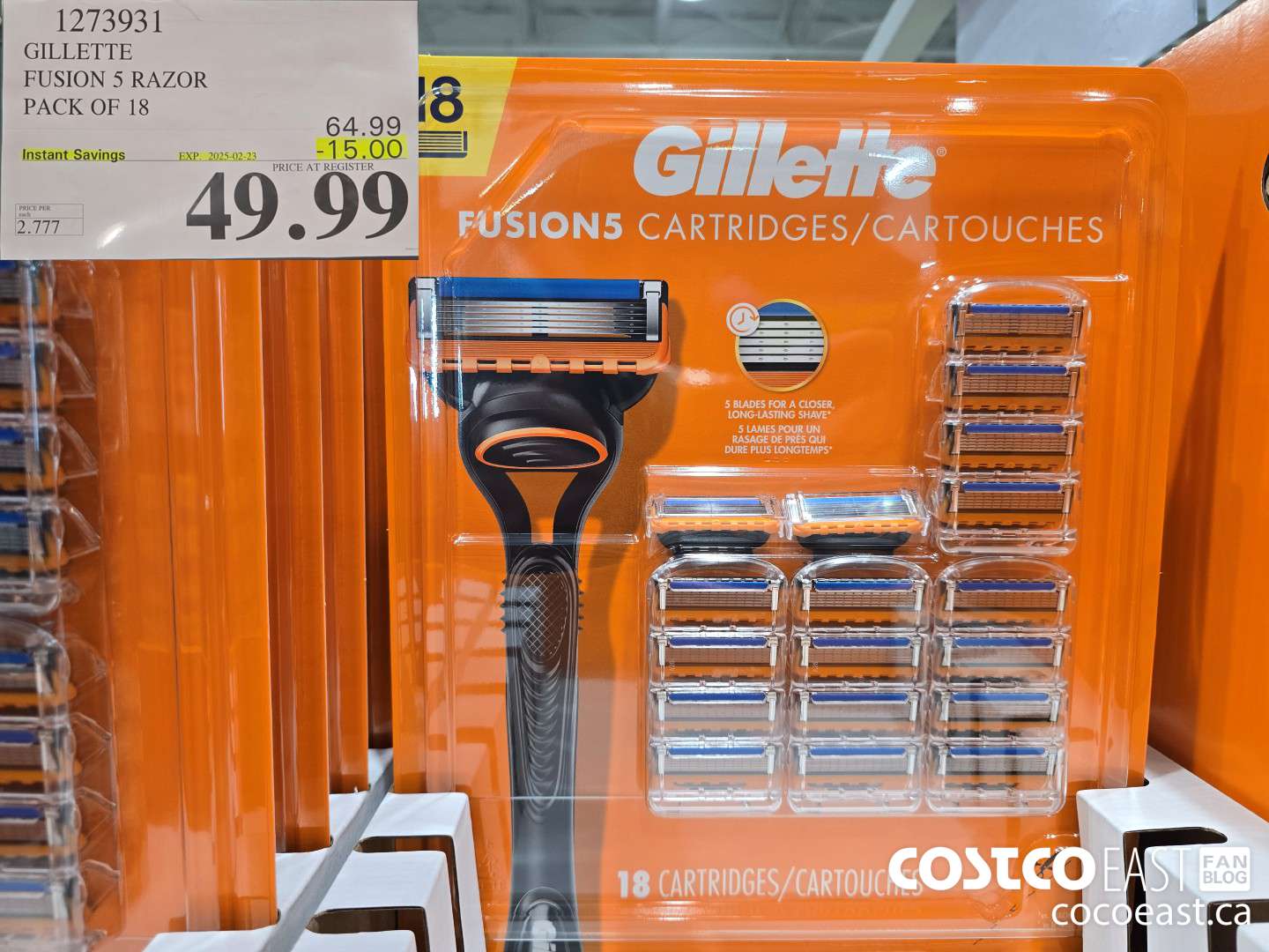 1273931 GILLETTE FUSION 5 CARTRIDGES PACK OF 18 ($15.00 INSTANT SAVINGS EXPIRES ON 2025-02-23) $49.99