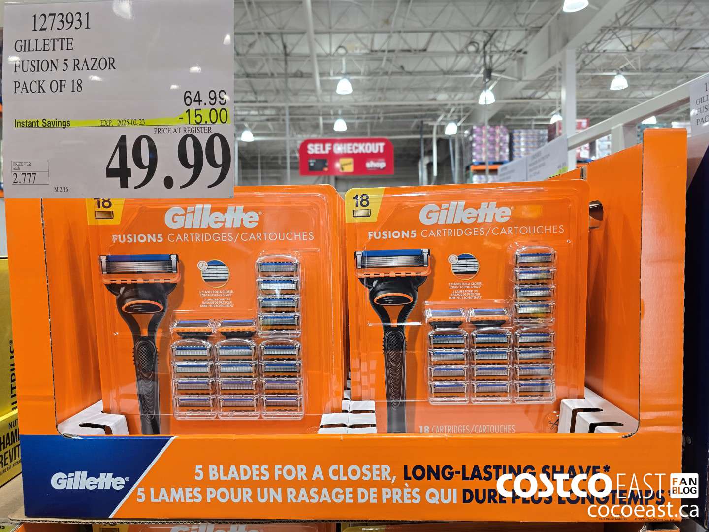 1273931 GILLETTE FUSION 5 CARTRIDGES PACK OF 18 ($15.00 INSTANT SAVINGS EXPIRES ON 2025-02-23) $49.99