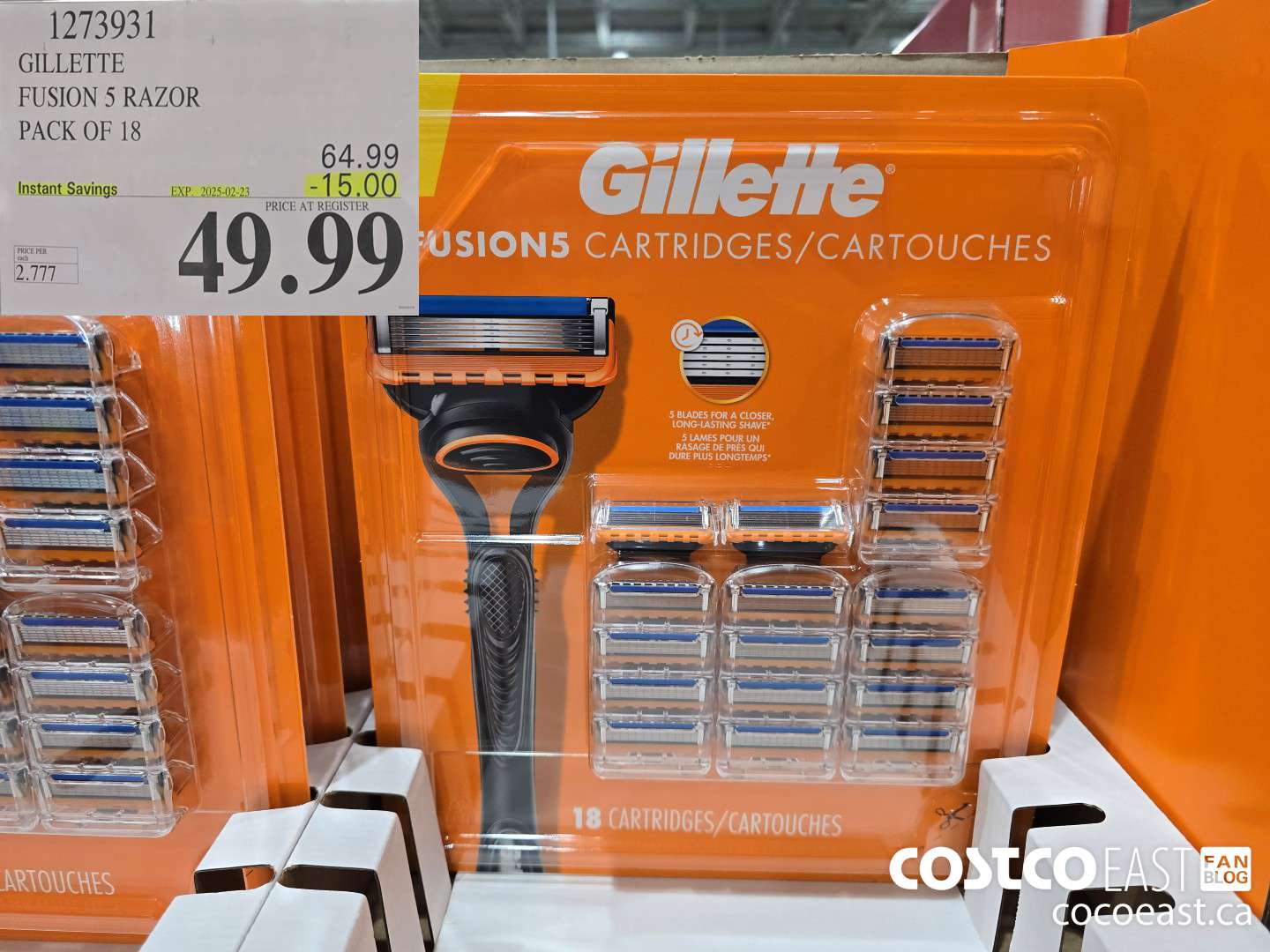 1273931 GILLETTE FUSION 5 CARTRIDGES PACK OF 18 ($15.00 INSTANT SAVINGS EXPIRES ON 2025-02-23) $49.99