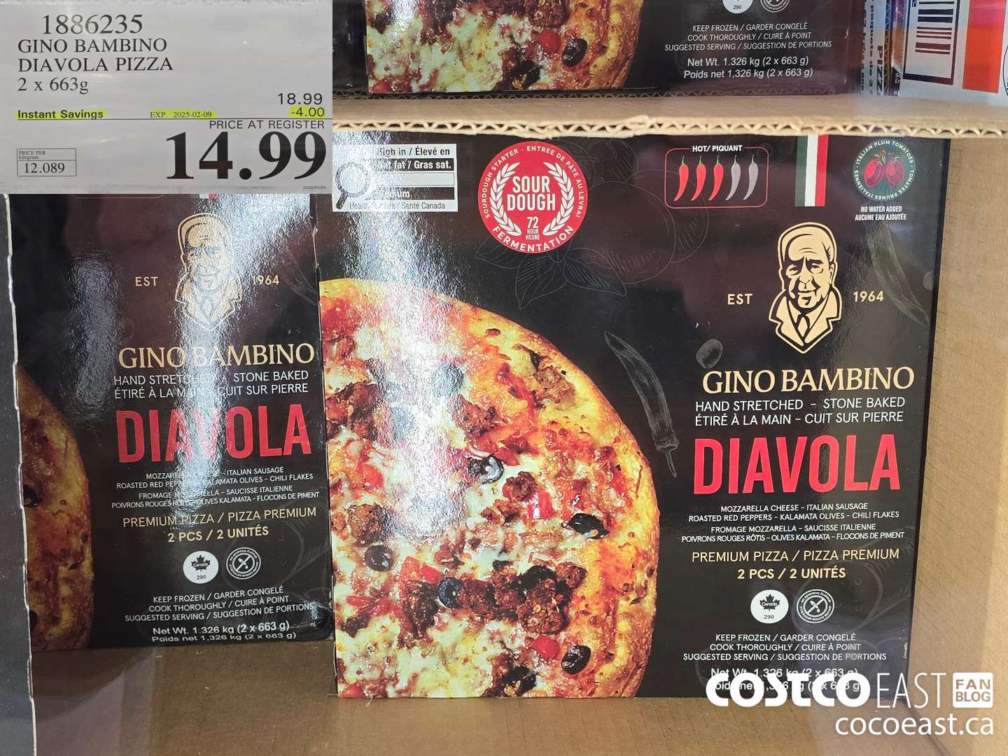 1886235 GINO BAMBINO DIAVOLA PIZZA 2 x 663g ($4.00 INSTANT SAVINGS EXPIRES ON 2025-02-09) $14.99