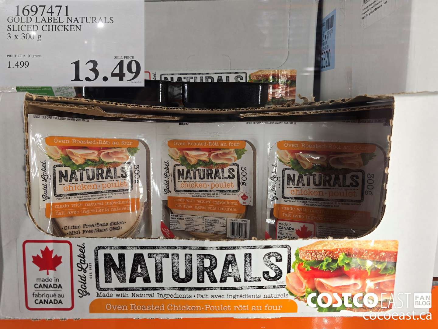 1677471 GOLD LABEL NATURALS SLICED CHICKEN 3 x 300 g $13.49
