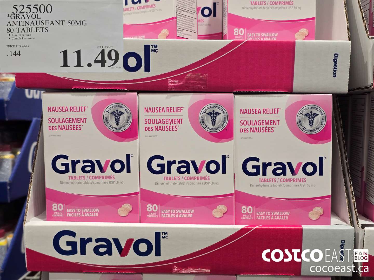 525500 GRAVOL ANTINAUSEANT 50MG 80 TABLETS $11.49