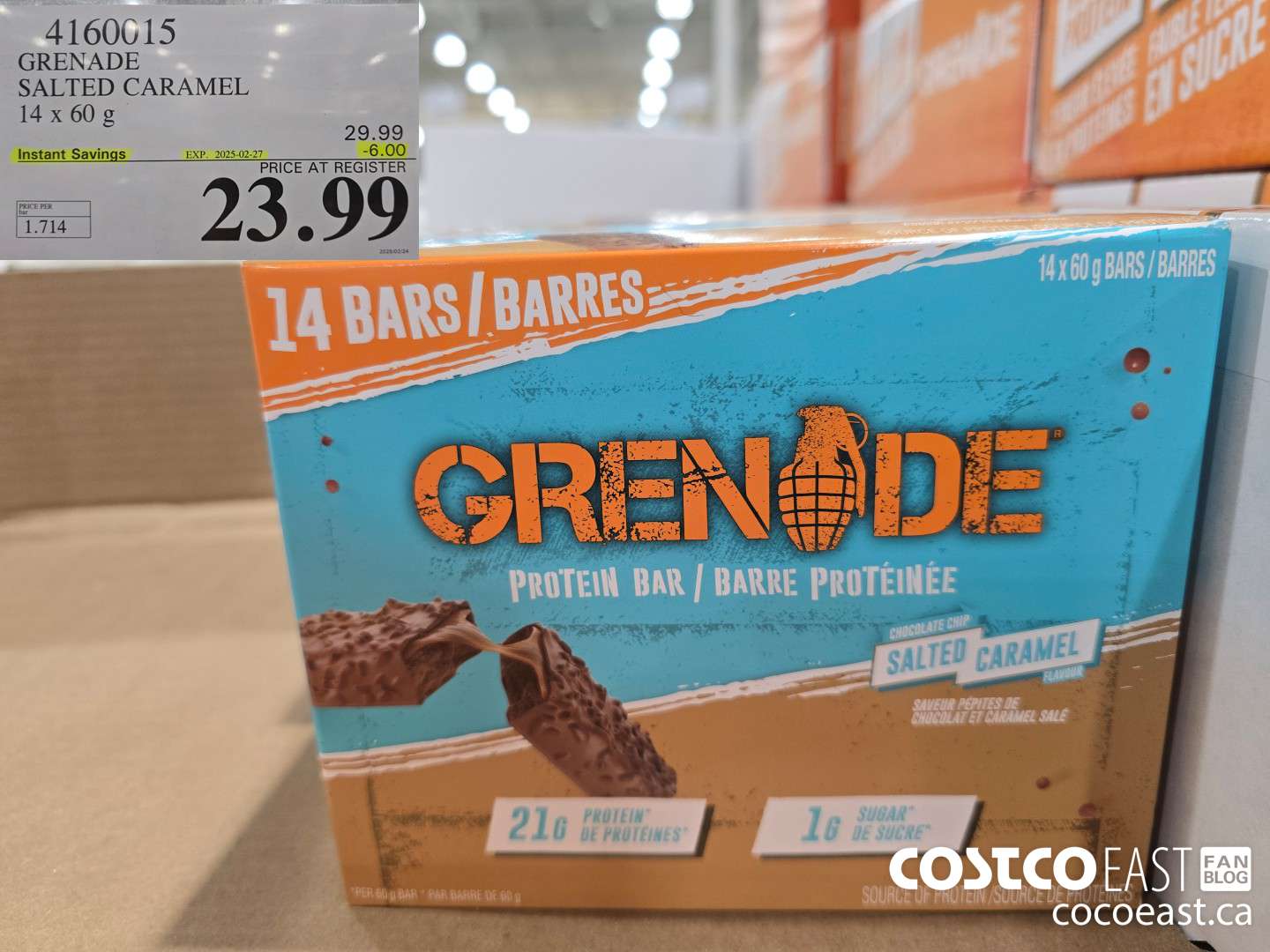 4160015 GRENADE SALTED CARAMEL 14 x 60 g ($6.00 INSTANT SAVINGS EXPIRES ON 2025-02-27) $23.99