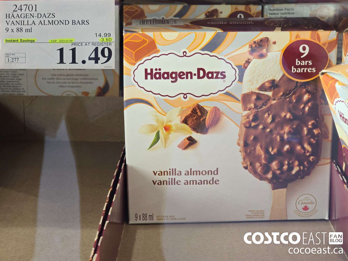 24701 HAAGAN-DAZS VANILLA ALMOND BARS 9 X 88 ML ($3.50 INSTANT SAVINGS EXPIRES ON 2025-03-09) $11.49
