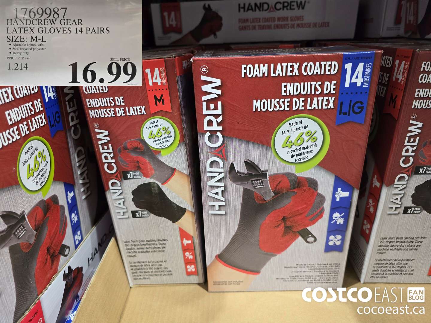 1769987 HANDCREW GEAR LATEX GLOVES 14 PAIRS SIZE: M-L $16.99