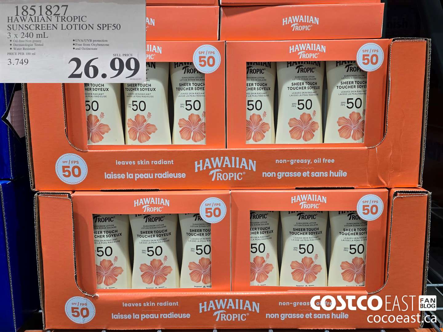 1851827 HAWAIIAN TROPIC SUNSCREEN LOTION SPF50 3 X 240 ML $26.99