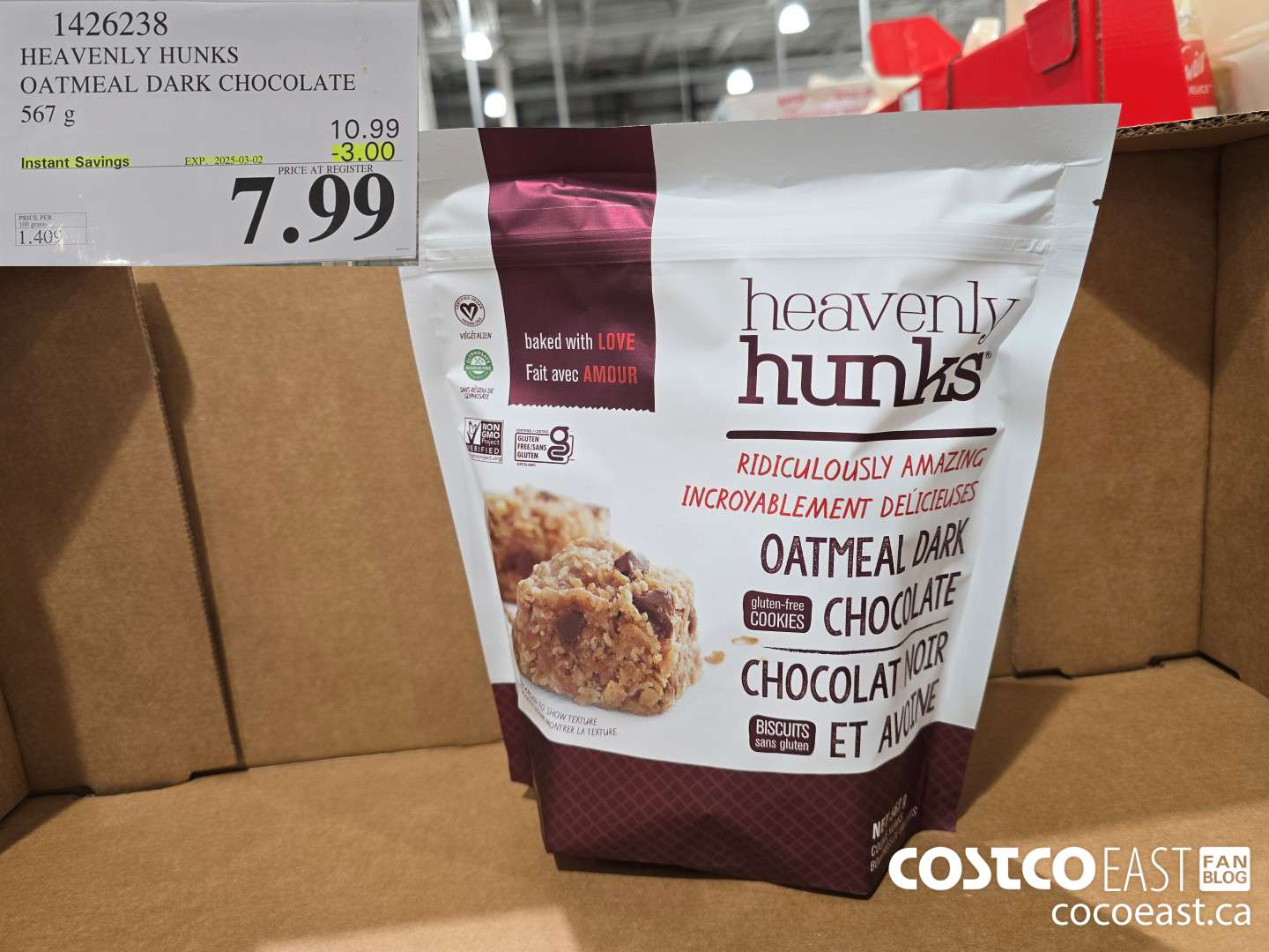 1426238 HEAVENLY HUNKS OATMEAL DARK CHOCOLATE 567 g ($3.00 INSTANT SAVINGS EXPIRES ON 2025-03-02) $7.99