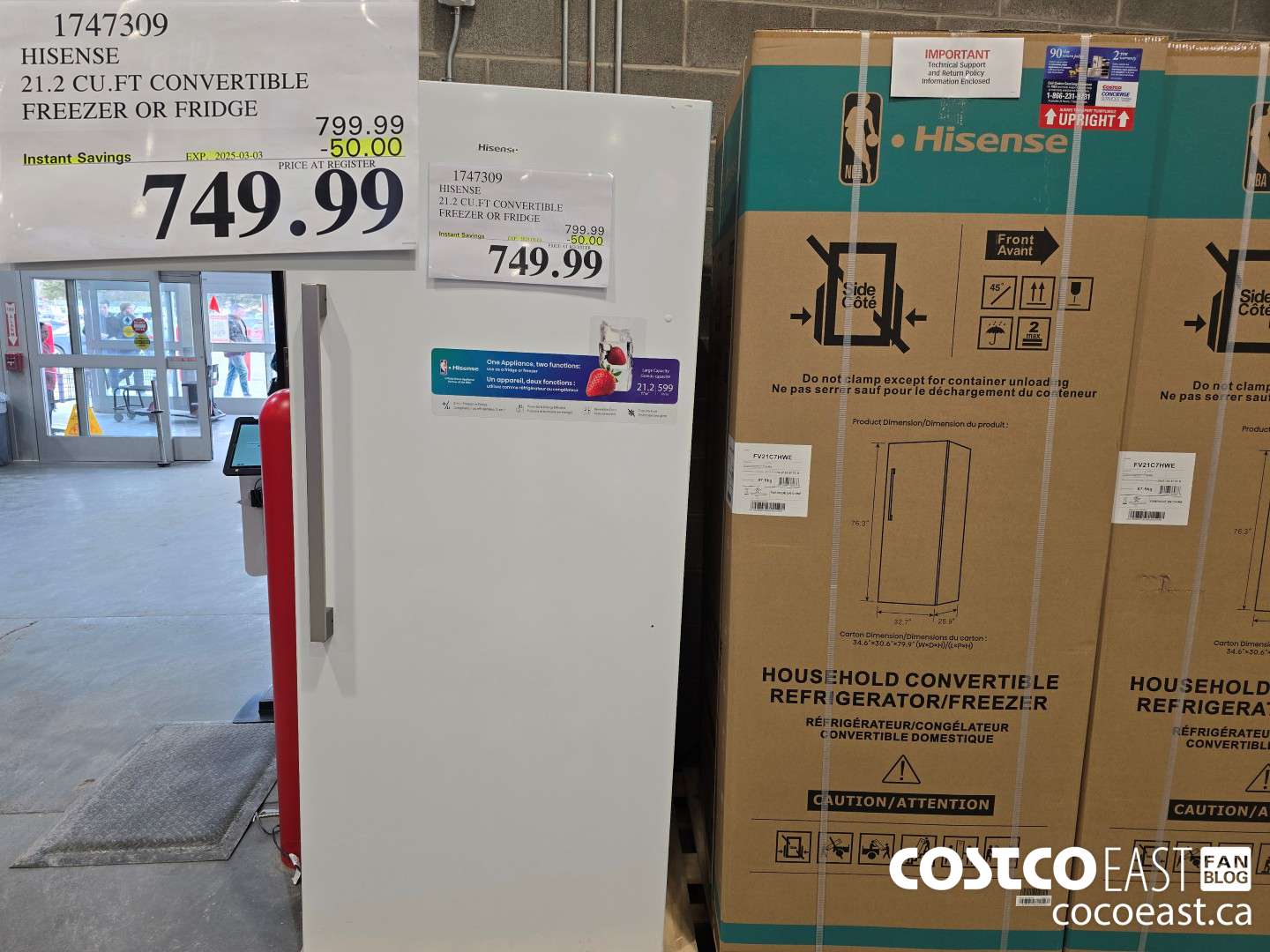 1747309 HISENSE 21.2 CU.FT CONVERTIBLE FREEZER OR FRIDGE ($50.00 INSTANT SAVINGS EXPIRES ON 2025-03-03) $749.99