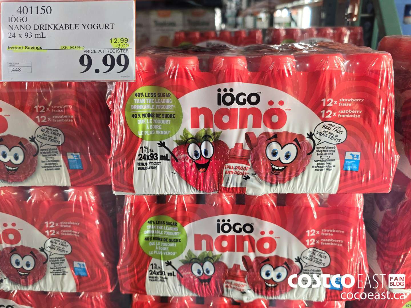 401150 IOGO NANO DRINKABLE YOGURT 24 x 93 ml ($3.00 INSTANT SAVINGS EXPIRES ON 2025-02-16) $9.99