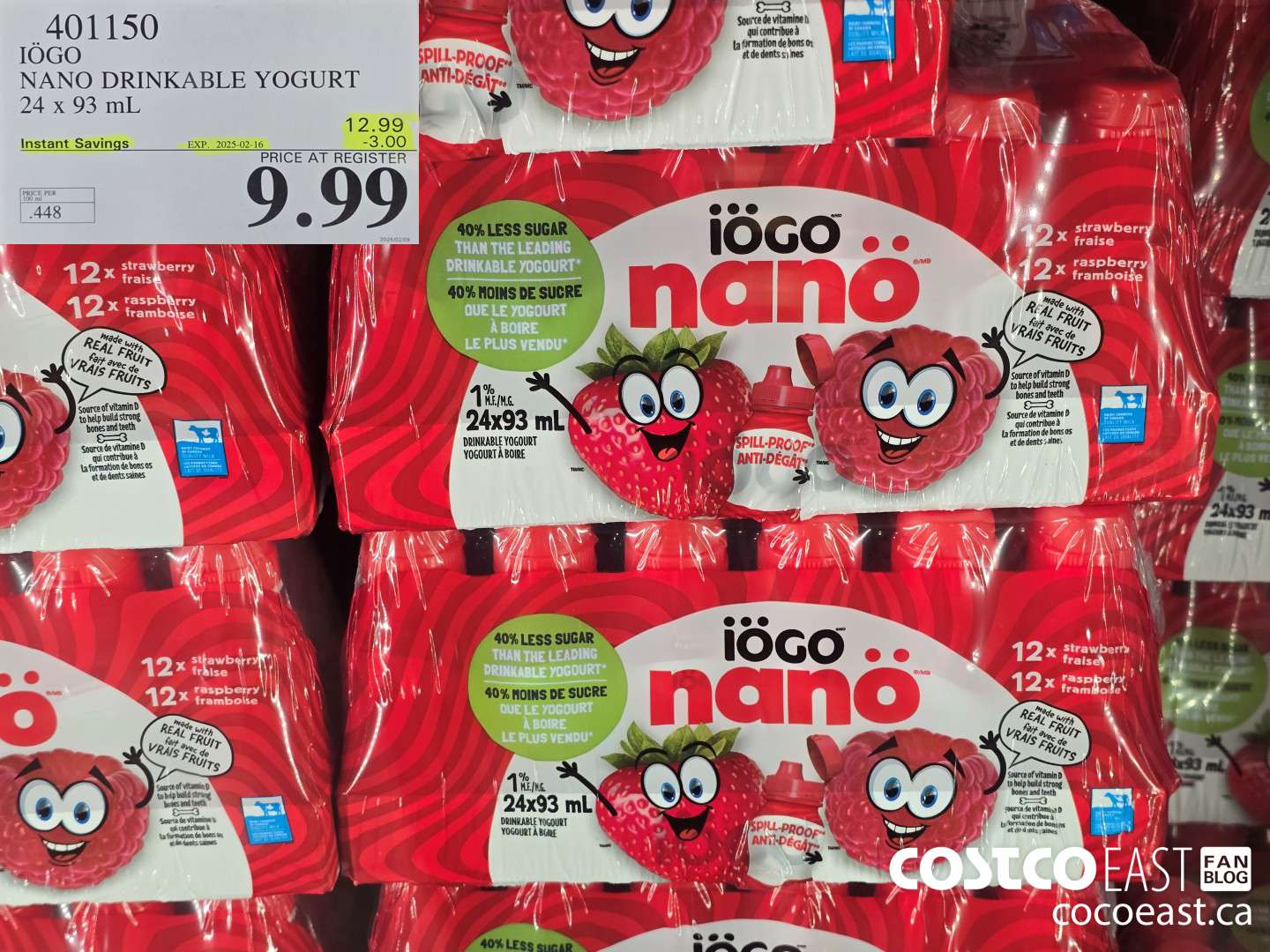 401150 IOGO NANO DRINKABLE YOGURT 24 x 93 ml ($3.00 INSTANT SAVINGS EXPIRES ON 2025-02-16) $9.99
