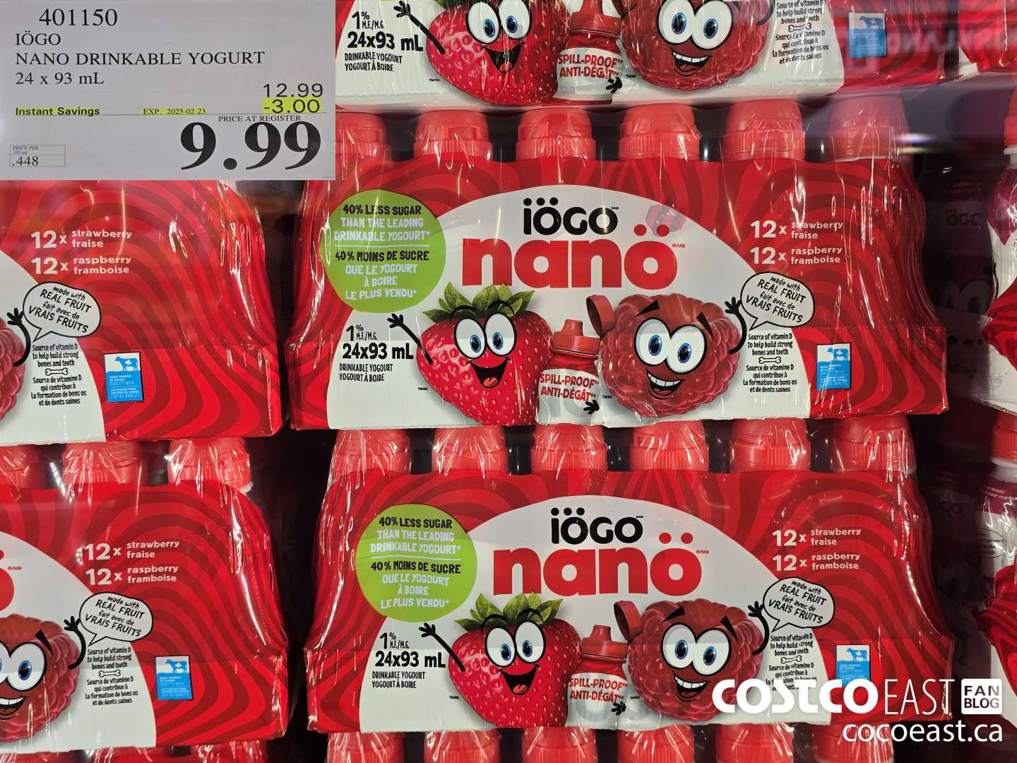401150 IOGO NANO DRINKABLE YOGURT 24 x 93 ml ($3.00 INSTANT SAVINGS EXPIRES ON 2025-02-23) $9.99
