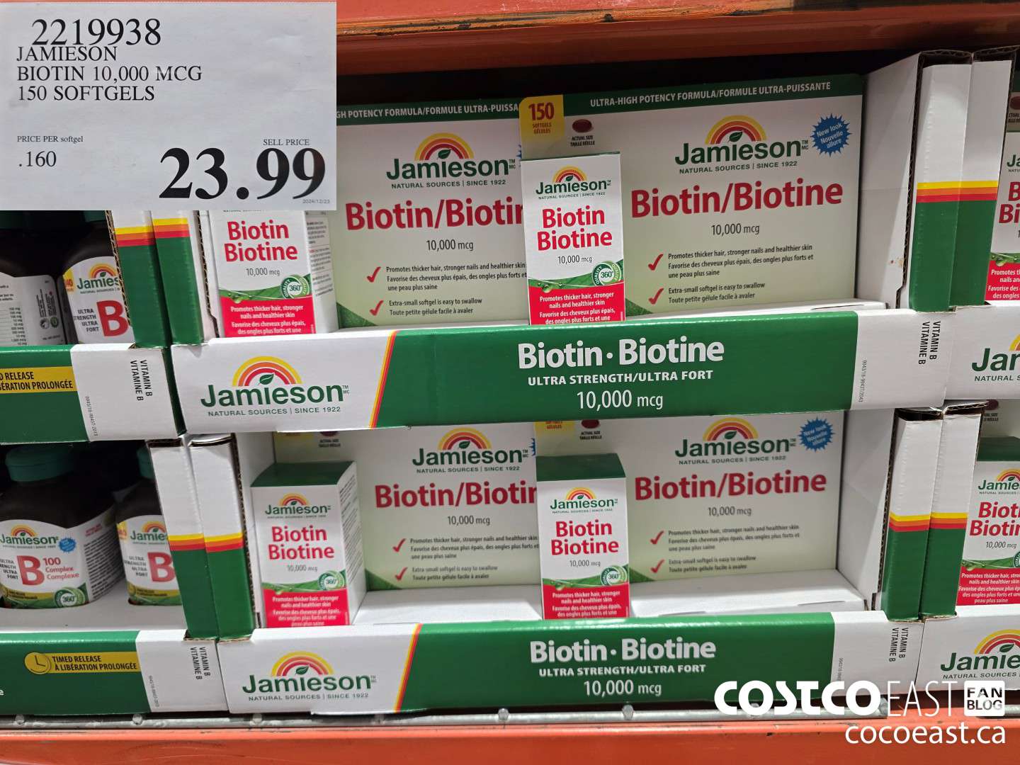2219938 JAMIESON BIOTIN 10,000 MCG 150 SOFTGELS $23.99