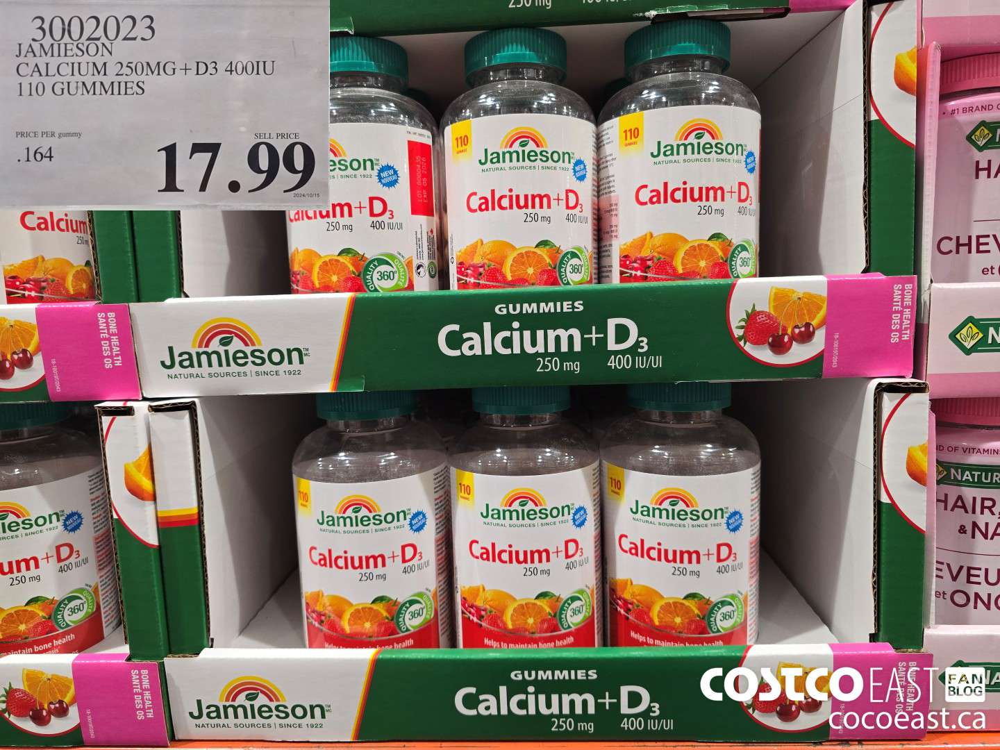 3002023 JAMIESON CALCIUM 250MG+D3 400IU 110 GUMMIES $17.99