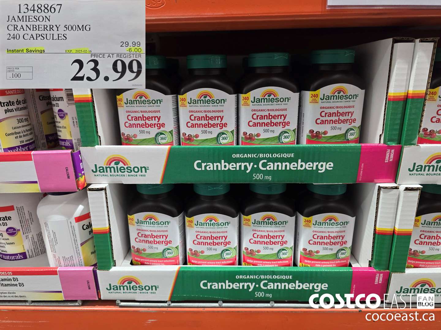 1348867 JAMIESON CRANBERRY 500MG 240 CAPSULES ($6.00 INSTANT SAVINGS EXPIRES ON 2025-02-16) $23.99