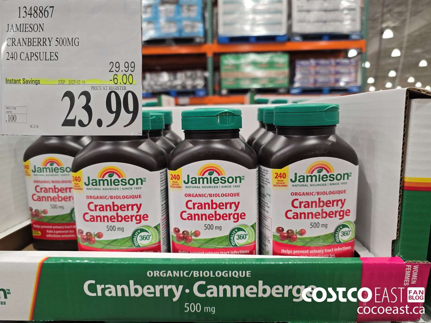 1348867 JAMIESON CRANBERRY 500MG 240 CAPSULES ($6.00 INSTANT SAVINGS EXPIRES ON 2025-02-16) $23.99