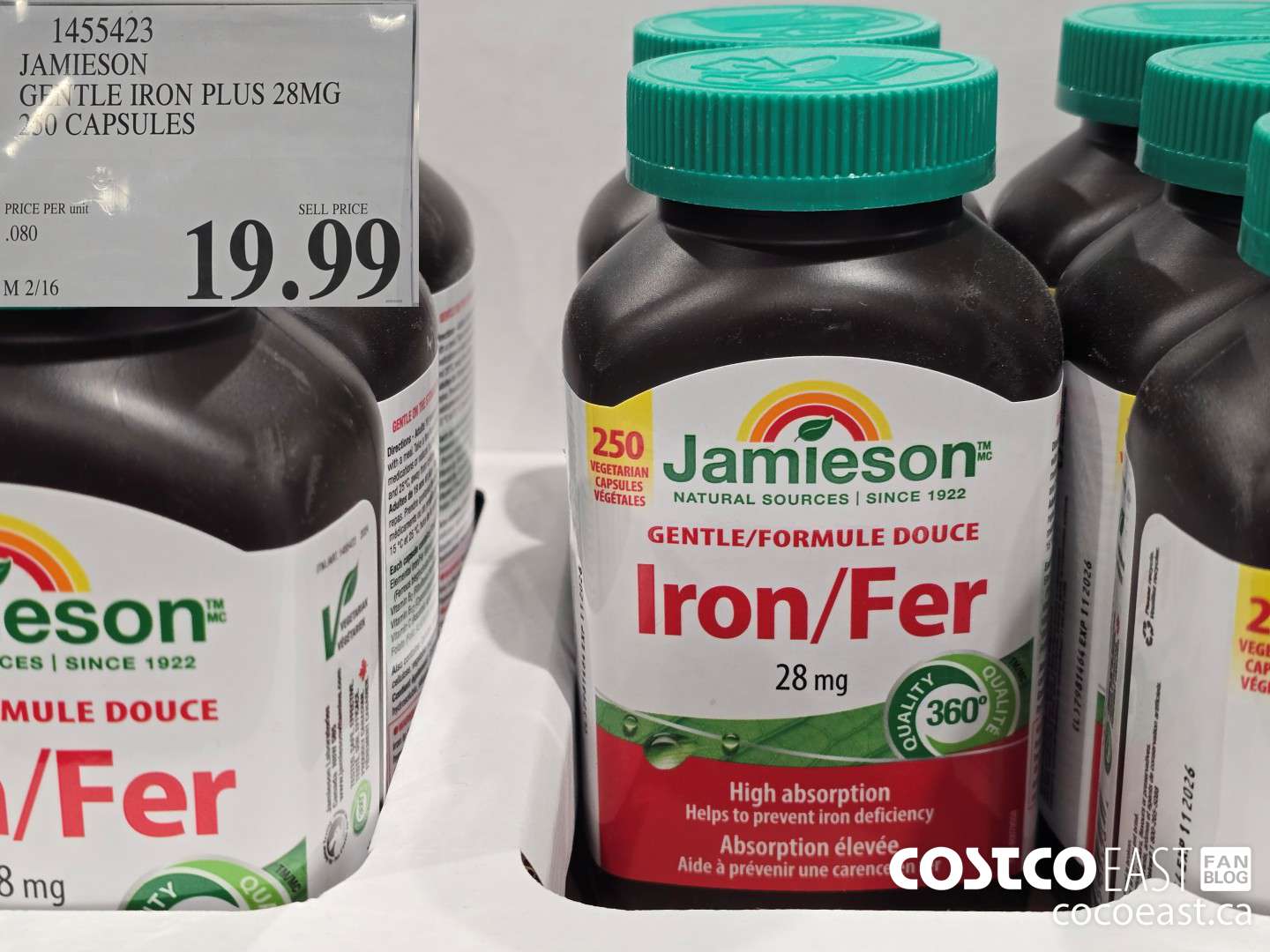 1455423 JAMIESON GENTLE IRON PLUS 28 MG 250 CAPSULES $19.99