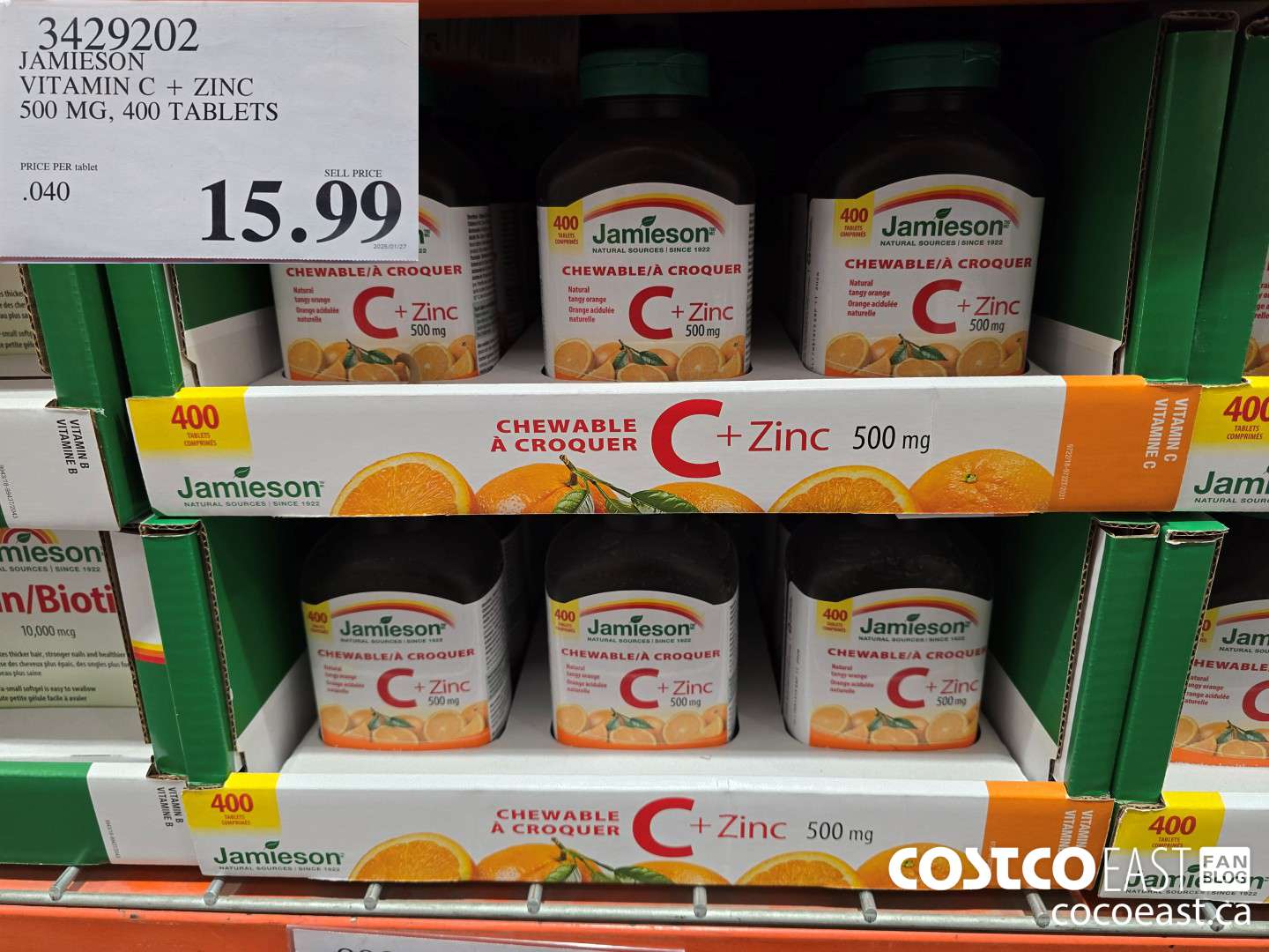 3429202 JAMIESON VITAMIN C+ZINC 500MG 400 TABLET $15.99