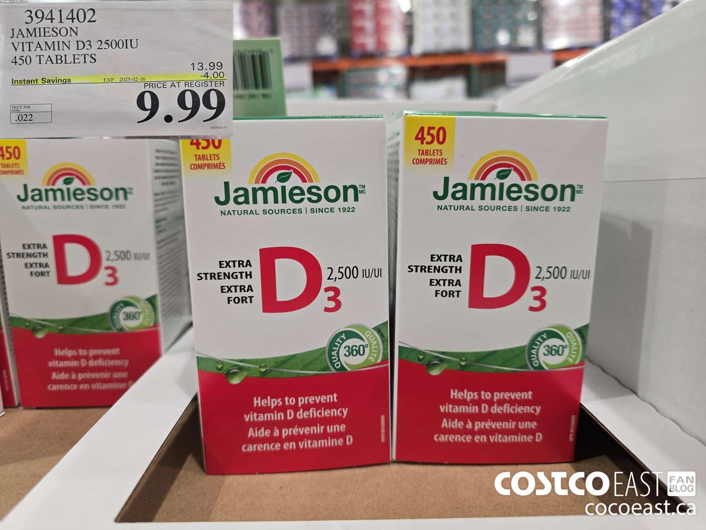 3941402 JAMIESON VITAMIN D3 2500IU 450 TABLETS ($4.00 INSTANT SAVINGS EXPIRES ON 2025-02-16) $9.99