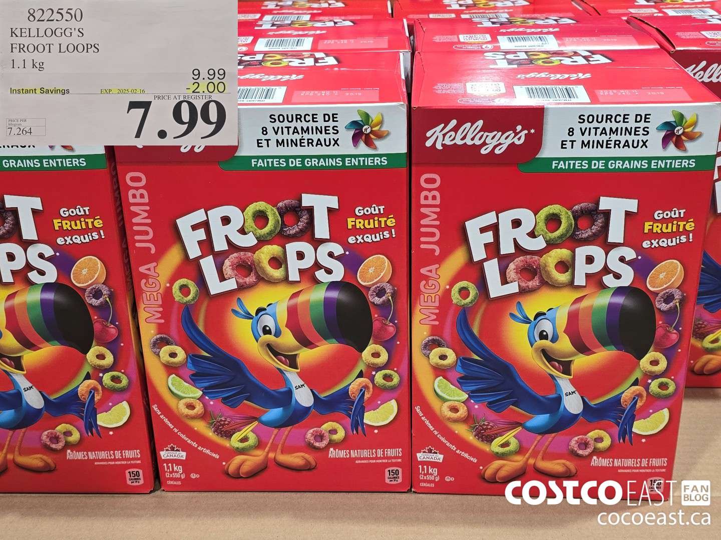 822550 KELLOGG'S FROOT LOOPS 1.1 kg  ($2.00 INSTANT SAVINGS EXPIRES ON 2025-02-16) $7.99