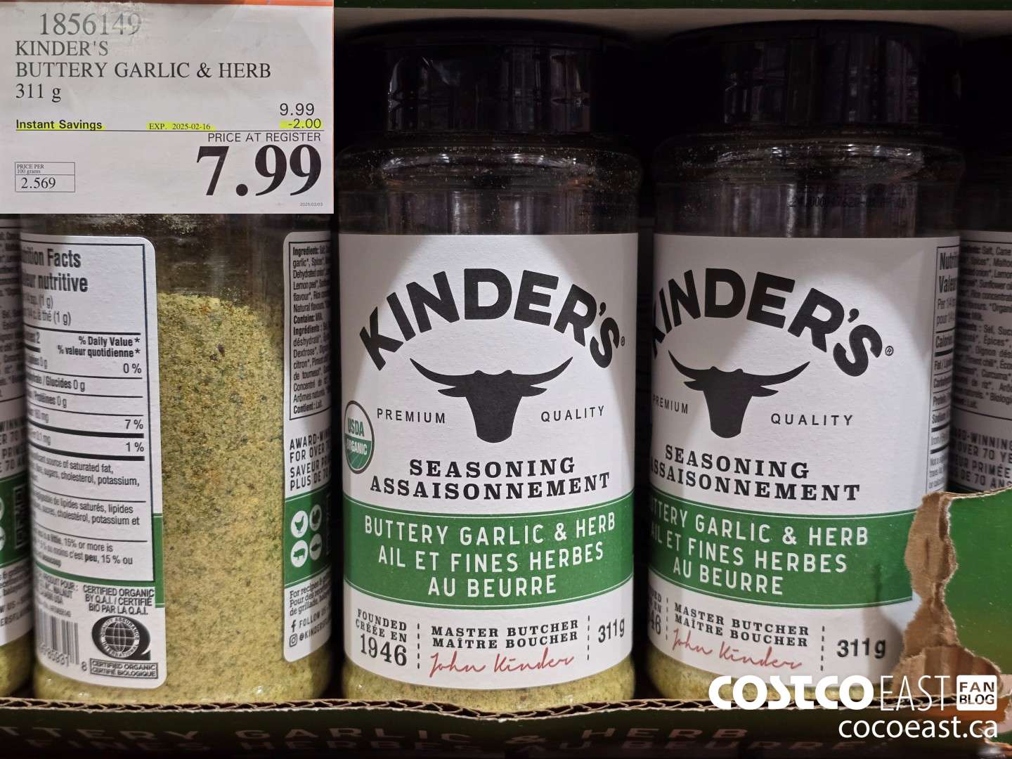 1856149 KINDER'S BUTTERY GARLIC & HERB 311g ($2.00 INSTANT SAVINGS EXPIRES ON 2025-02-16) $7.99