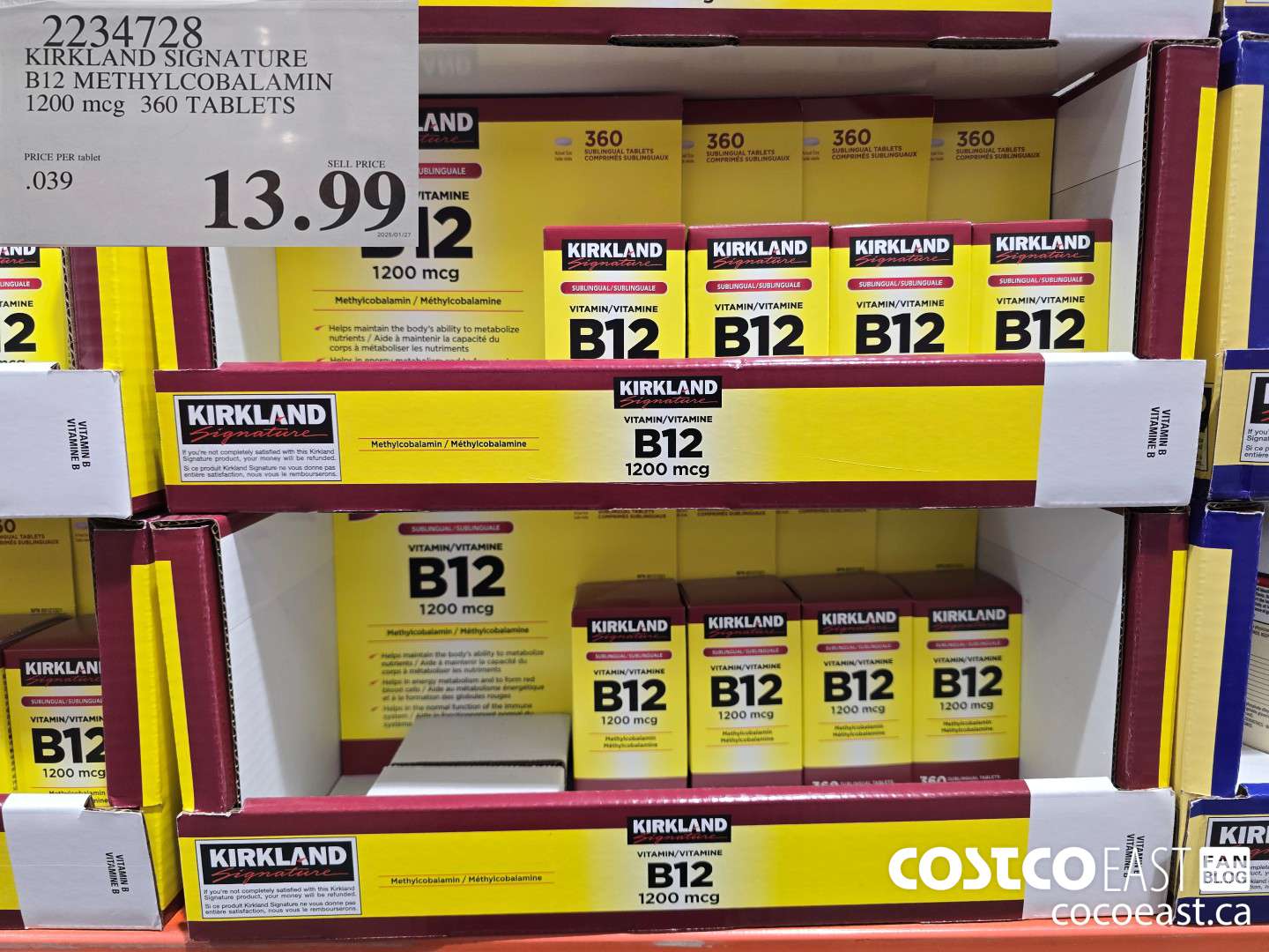 2234728 KIRKLAND SIGNATURE B12 METHYLCOBALAMIN 1200mcg 360 TABLETS $13.99
