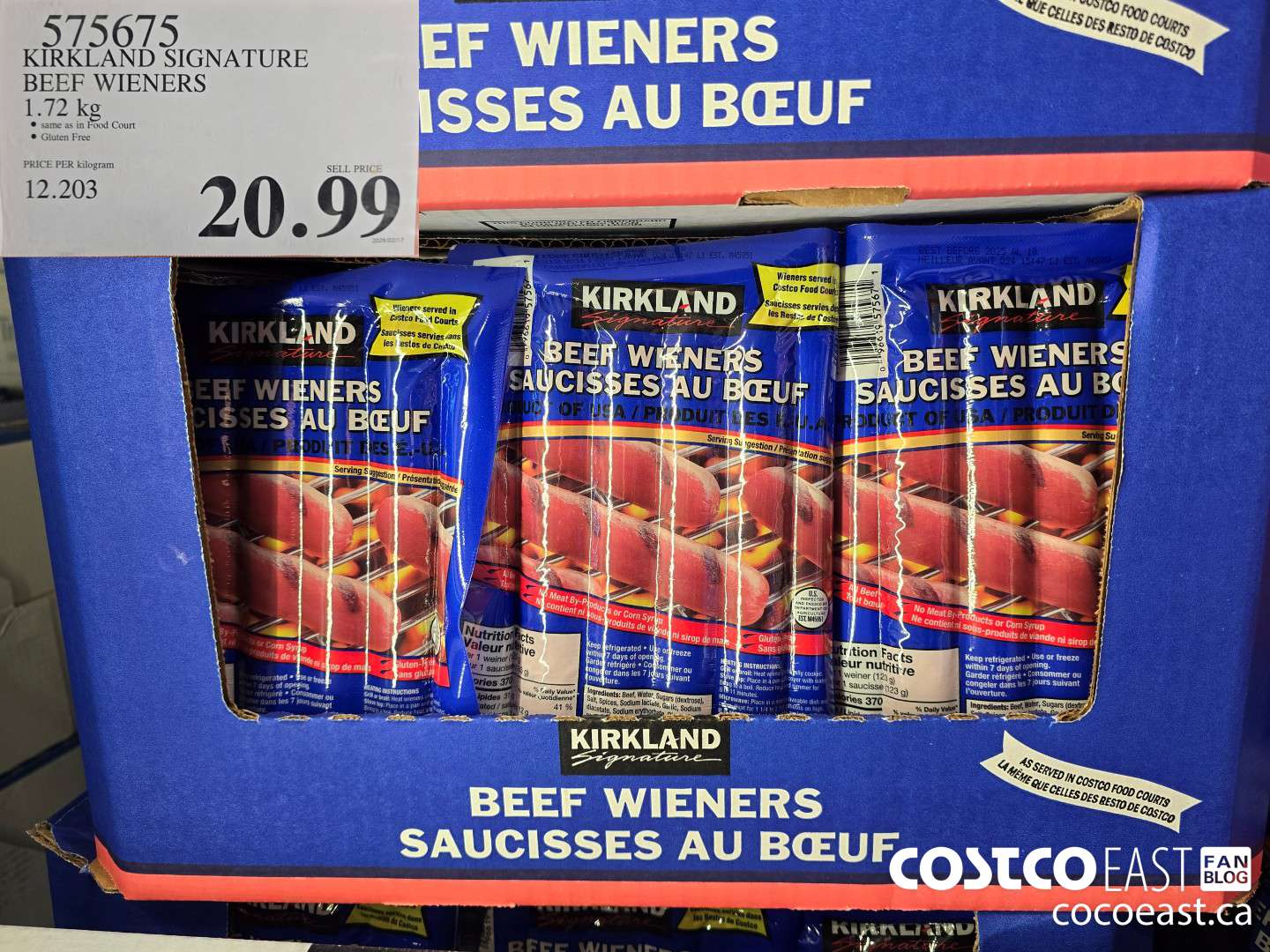 575675 KIRKLAND SIGNATURE BEEF WIENERS 1.72 KG $20.99
