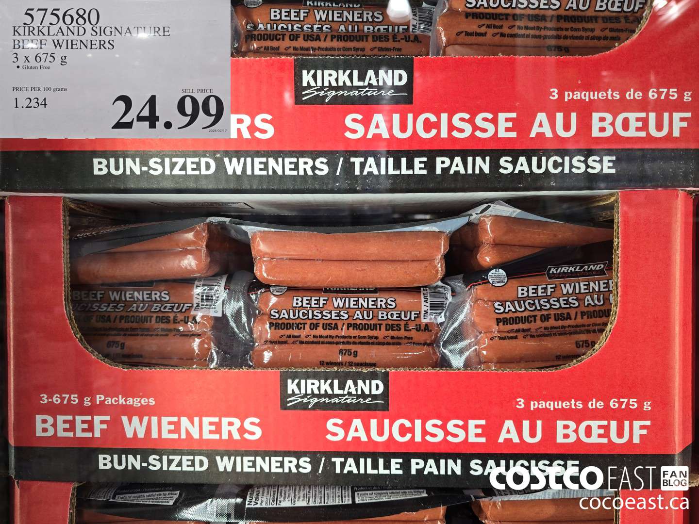 575680 KIRKLAND SIGNATURE BEEF WIENERS 3x 675 g $24.99