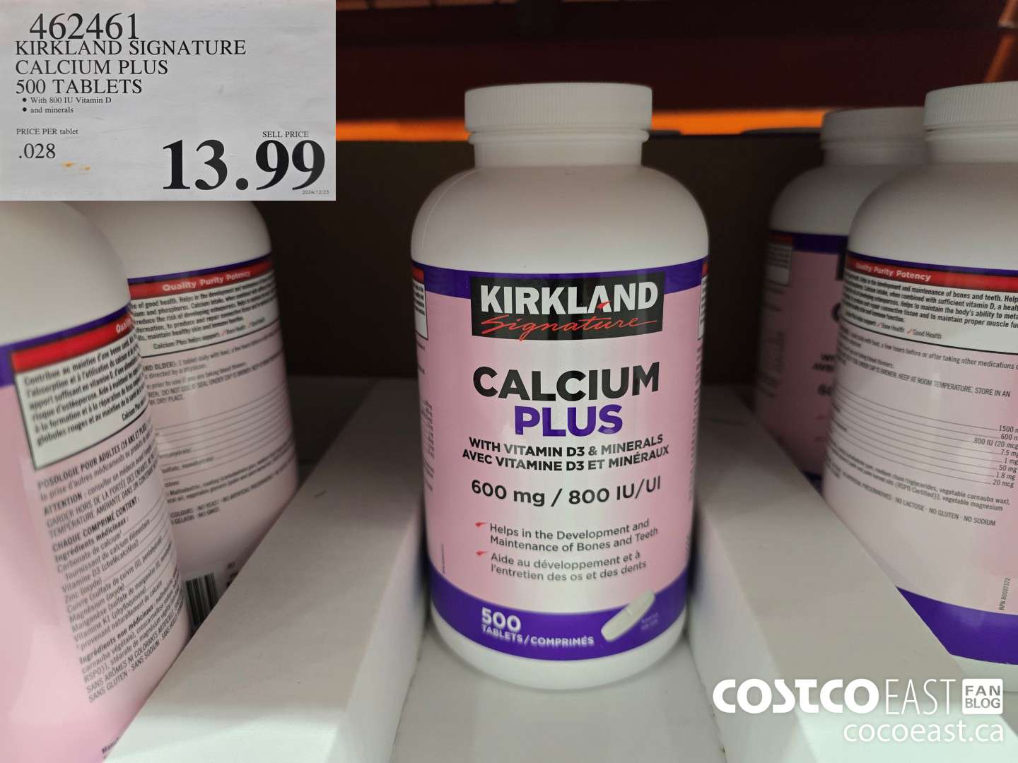 462461 KIRKLAND SIGNATURE CALCIUM PLUS 500 TABLETS $13.99
