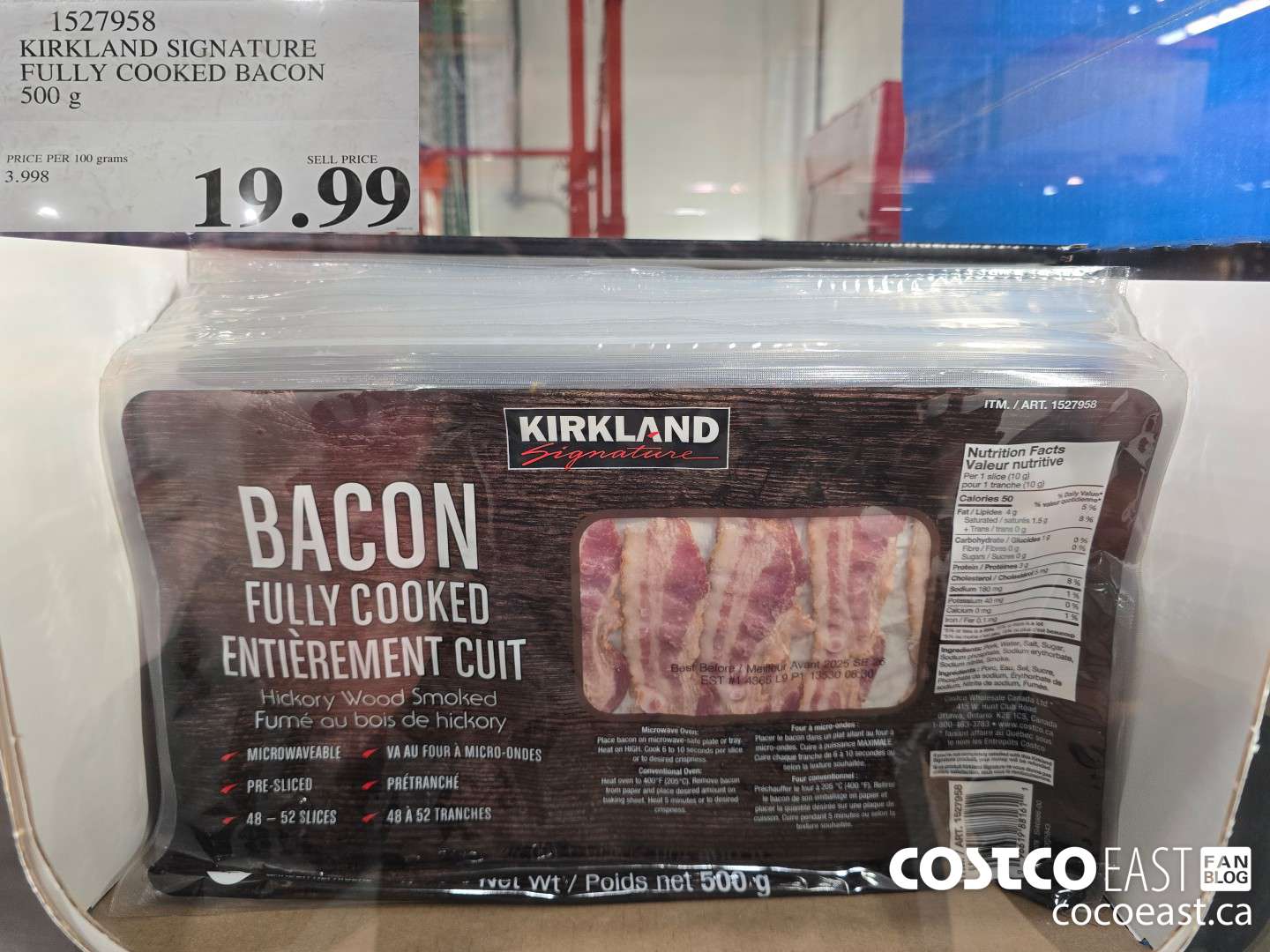 1527958 KIRKLAND SIGNATURE FULLY COOKED BACON 500 G $19.99