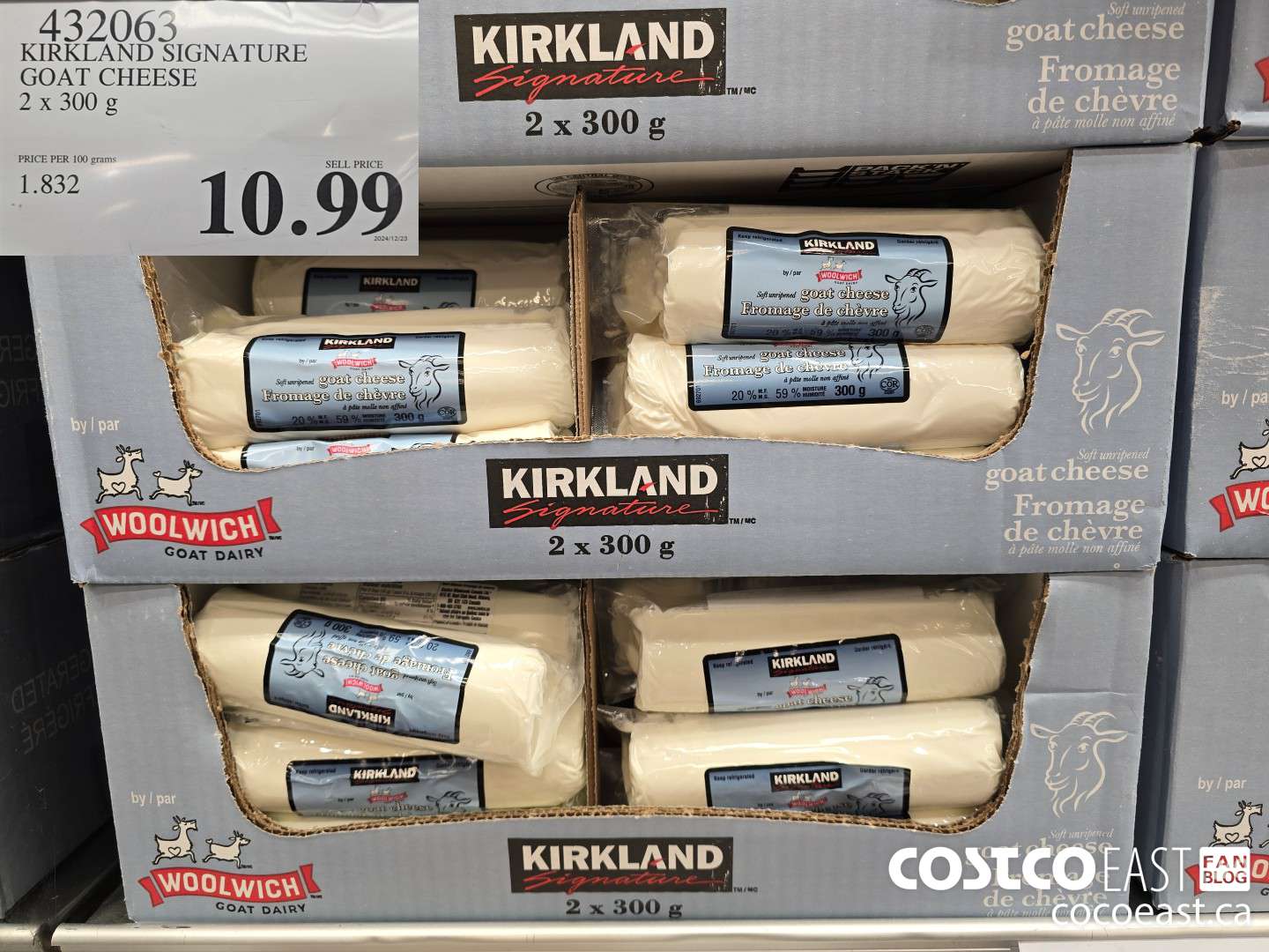 432063 KIRKLAND SIGNATURE GOAT CHEESE 2 X 300 G $10.99