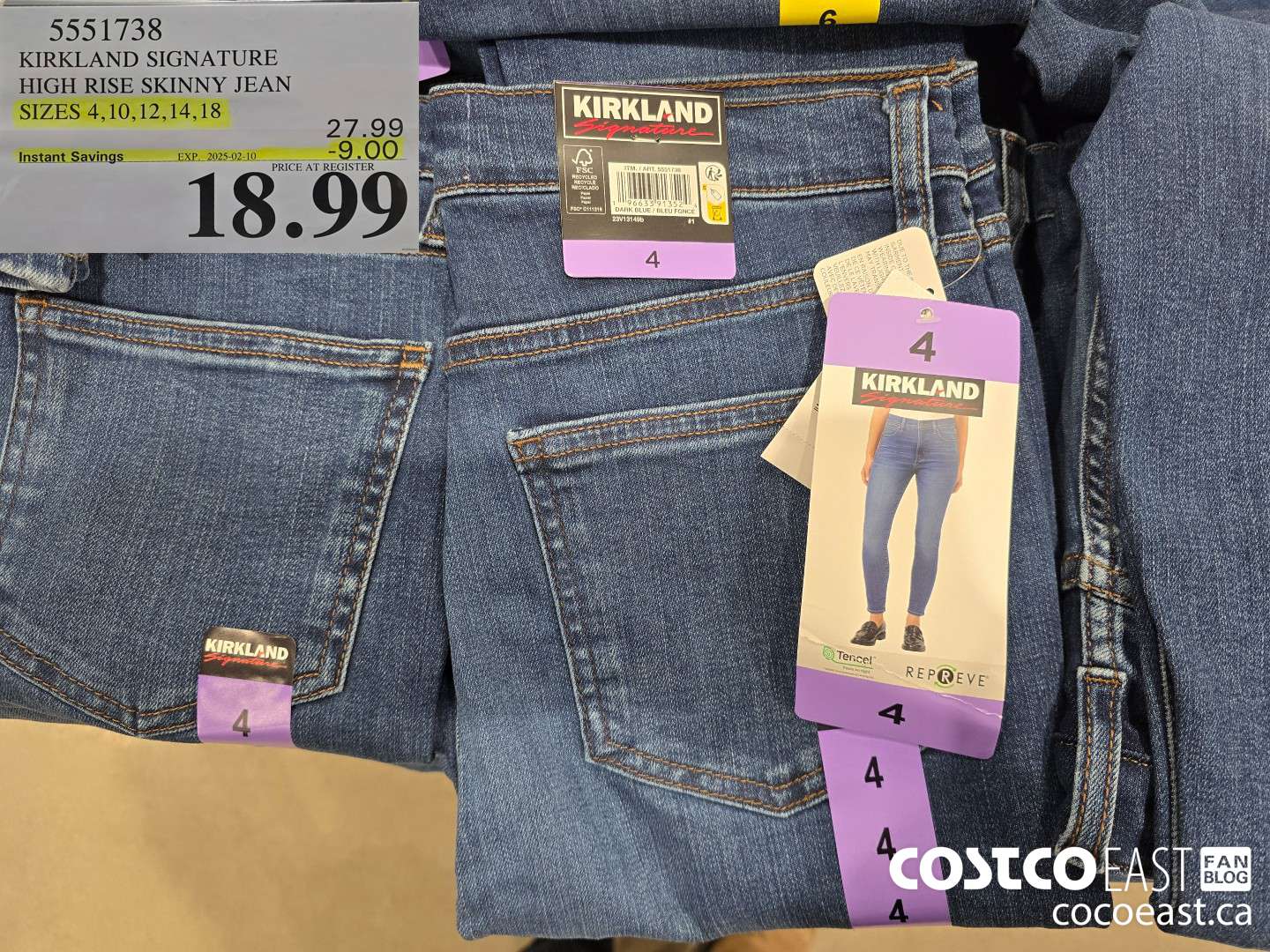 5551738 KIRKLAND SIGNATURE HIGH RISE SKINNY JEAN + LADIES SIZES 4,10,12,14,18 ($9.00 INSTANT SAVINGS EXPIRES ON 2025-02-10) $18.99