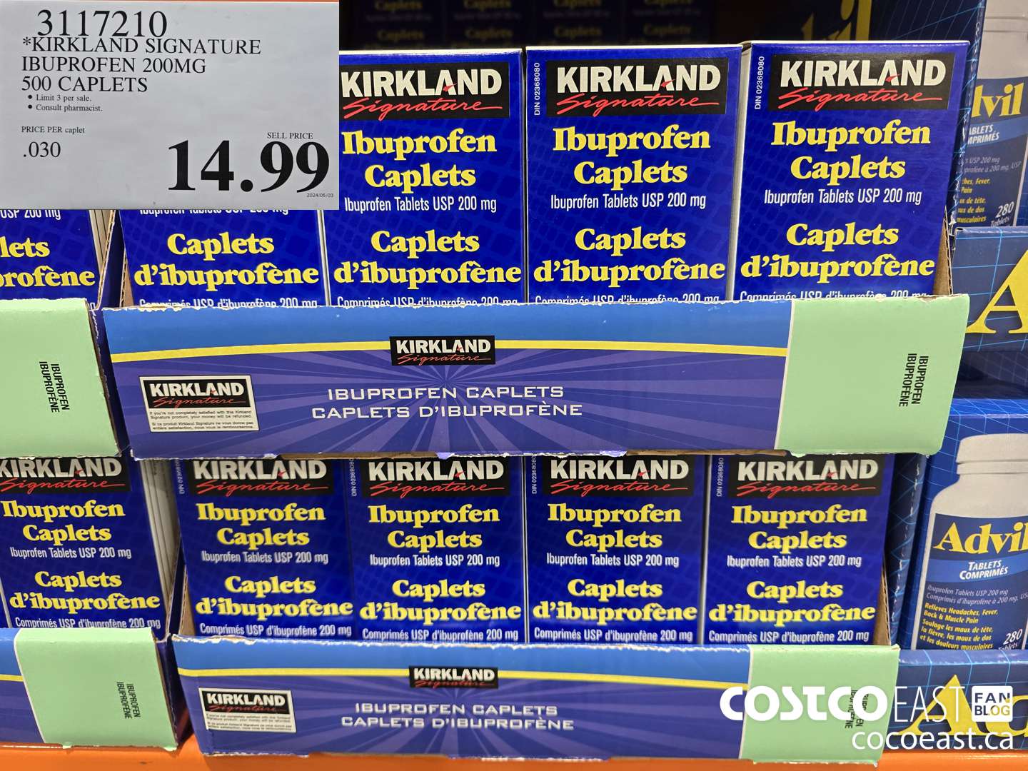 3117210 KIRKLAND SIGNATURE IBUPROFEN 200MG 500 CAPLETS $14.99