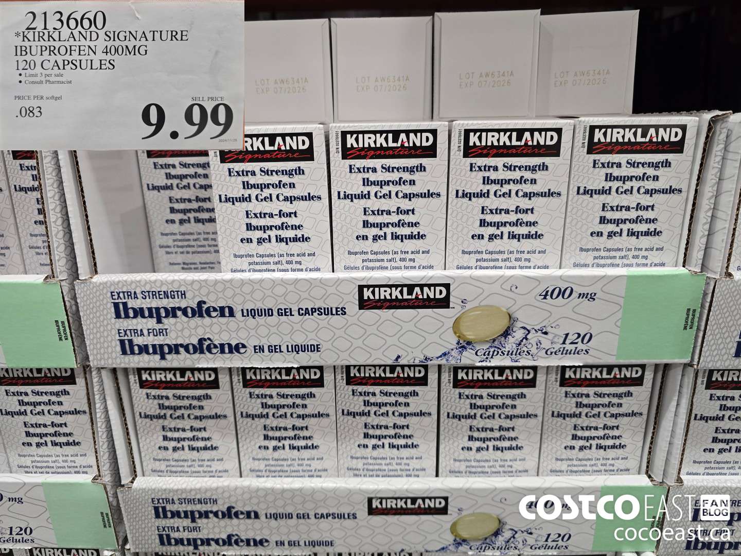 213660 *KIRKLAND SIGNATURE IBUPROFEN 400MG 120 CAPSULES $9.99