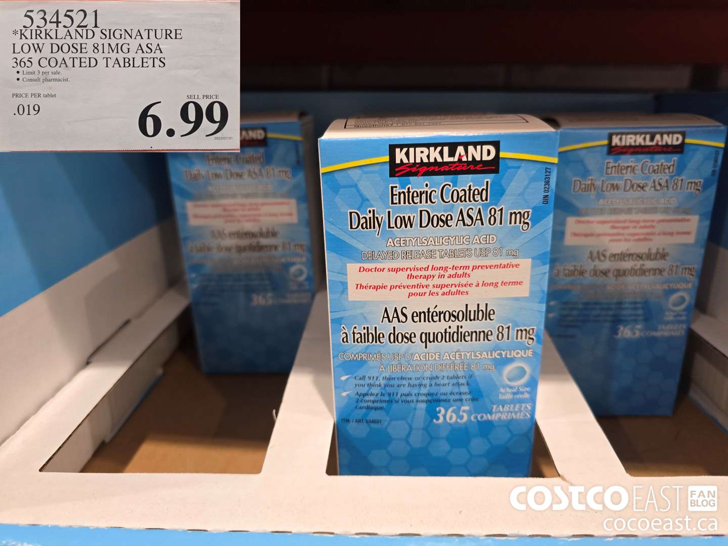 534521 KIRKLAND SIGNATURE LOW DOSE 81MG ASA 365 COATED TABLETS $6.99