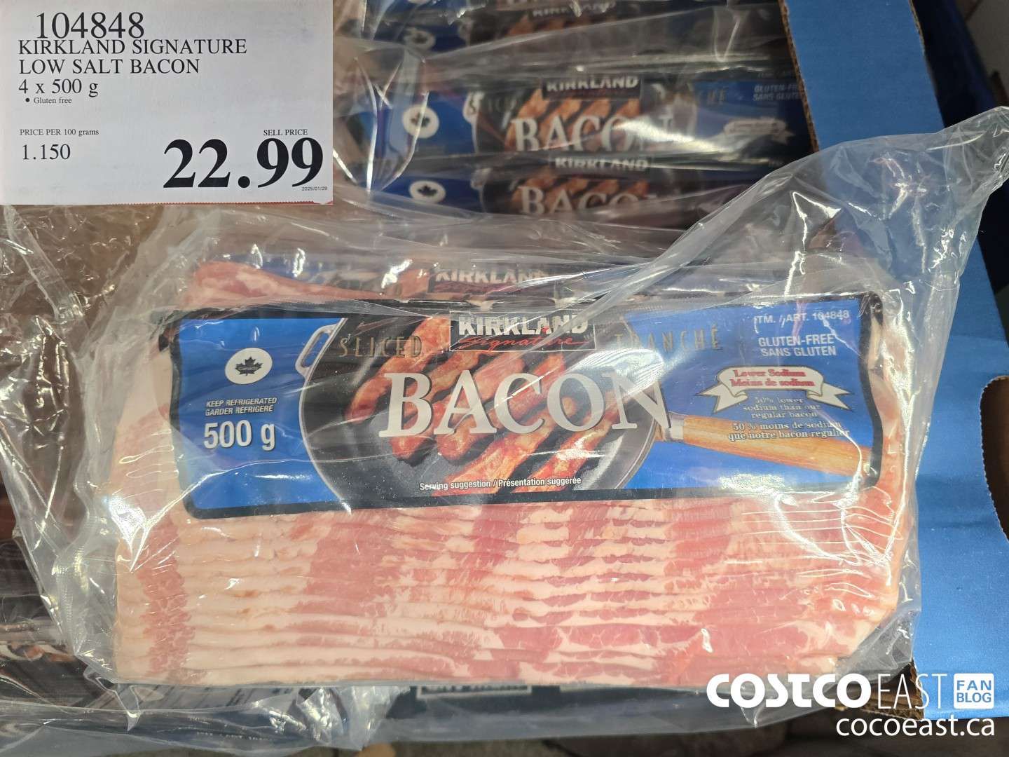 104848 KIRKLAND SIGNATURE LOW SALT BACON 4 x 500 g $22.99