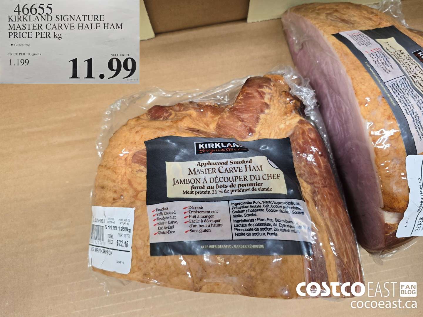 46655 KIRKLAND SIGNATURE MASTER CARVE HALF HAM PRICE PER KG $11.99