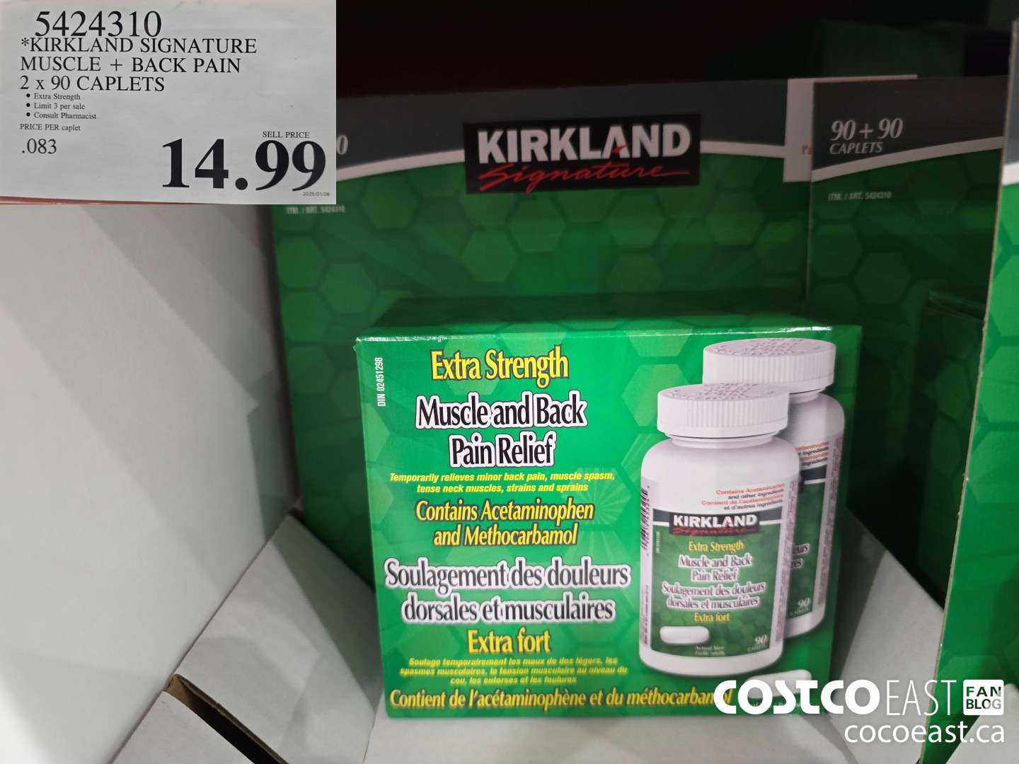 5424310 KIRKLAND SIGNATURE MUSCLE + BACK PAIN 2 X 90 CAPLETS $14.99