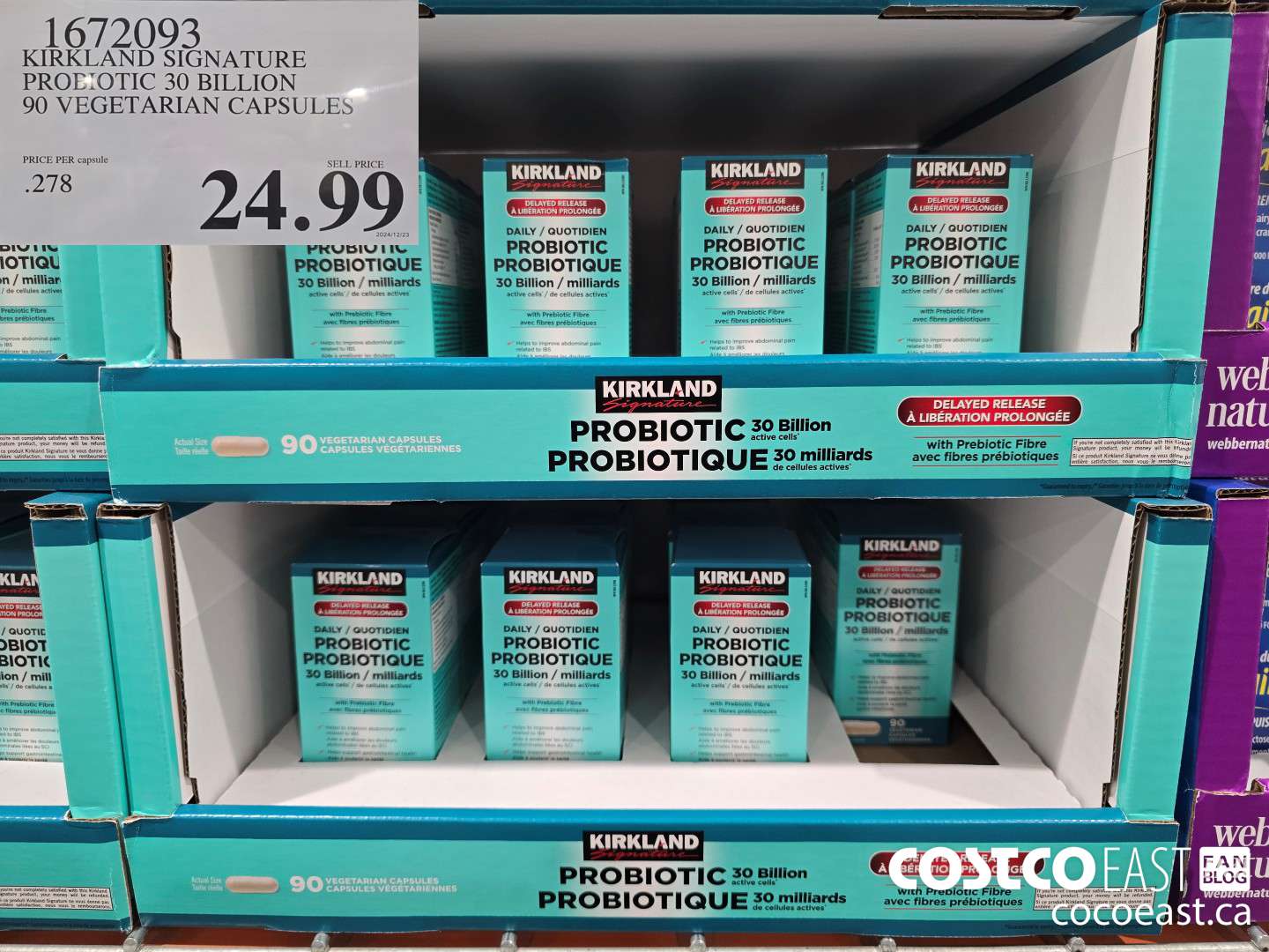 1672093 KIRKLAND SIGNATURE PROBIOTIC 30 BILLION 90 VEGETARIAN CAPSULES $24.99