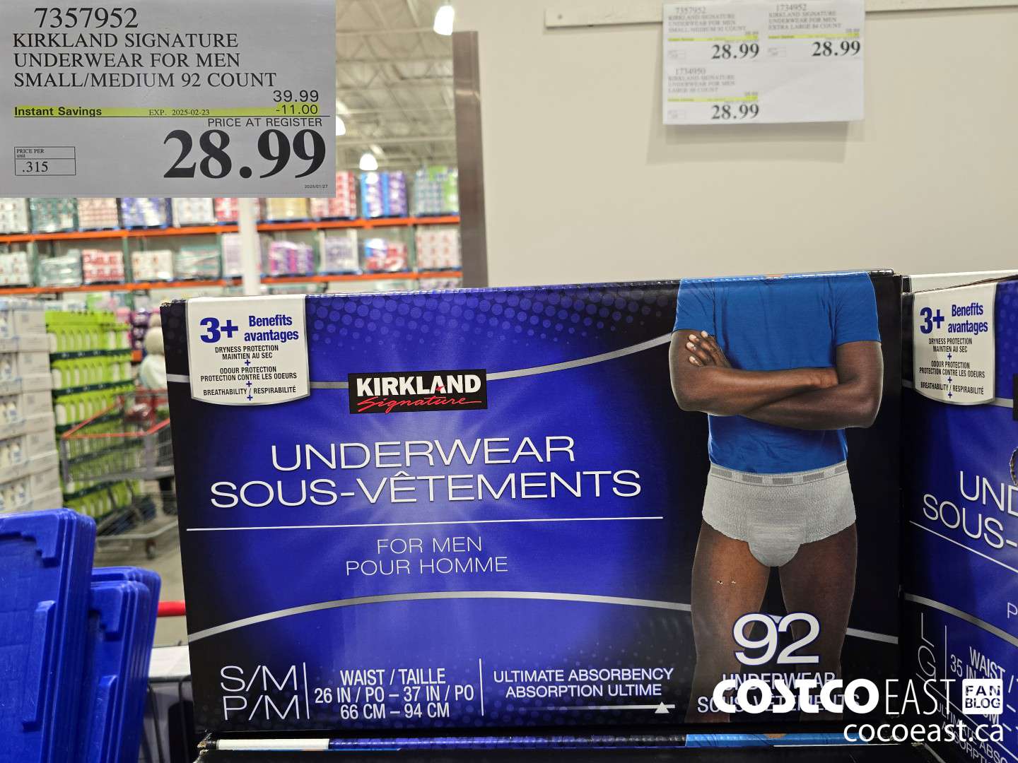 7357952 KIRKLAND SIGNATURE PROTECTIVE UNDERWEAR MEN S/M 92 COUNT ($11.00 INSTANT SAVINGS EXPIRES ON 2025-02-23) $28.99