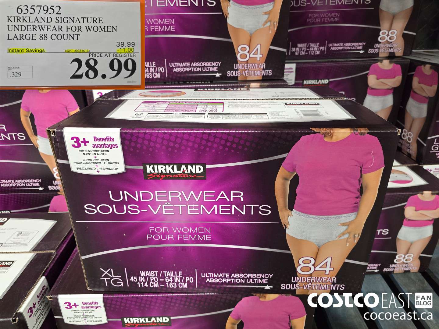 6357952 KIRKLAND SIGNATURE PROTECTIVE UNDERWEAR WOMEN LG 88 COUNT ($11.00 INSTANT SAVINGS EXPIRES ON 2025-02-23) $28.99