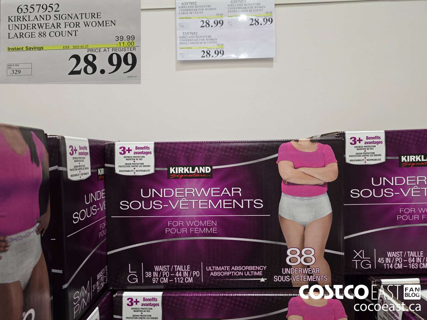 6357952 KIRKLAND SIGNATURE PROTECTIVE UNDERWEAR WOMEN LG 88 COUNT ($11.00 INSTANT SAVINGS EXPIRES ON 2025-02-23) $28.99