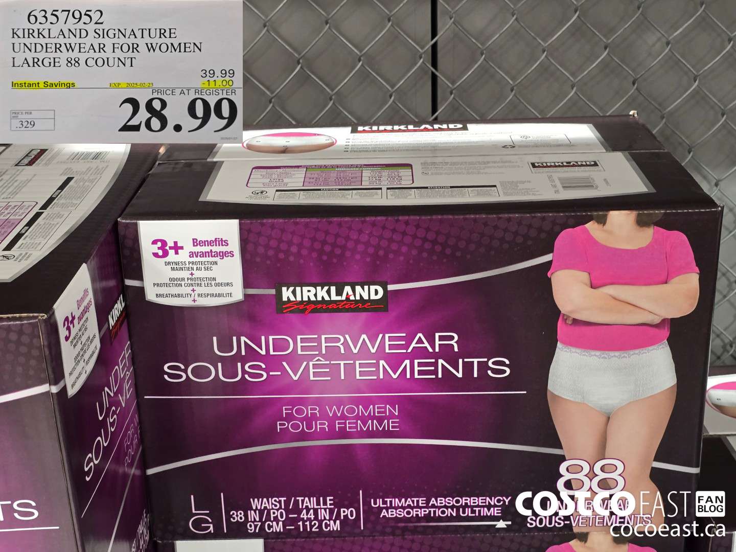 6357952 KIRKLAND SIGNATURE PROTECTIVE UNDERWEAR WOMEN LG 88 COUNT ($11.00 INSTANT SAVINGS EXPIRES ON 2025-02-23) $28.99
