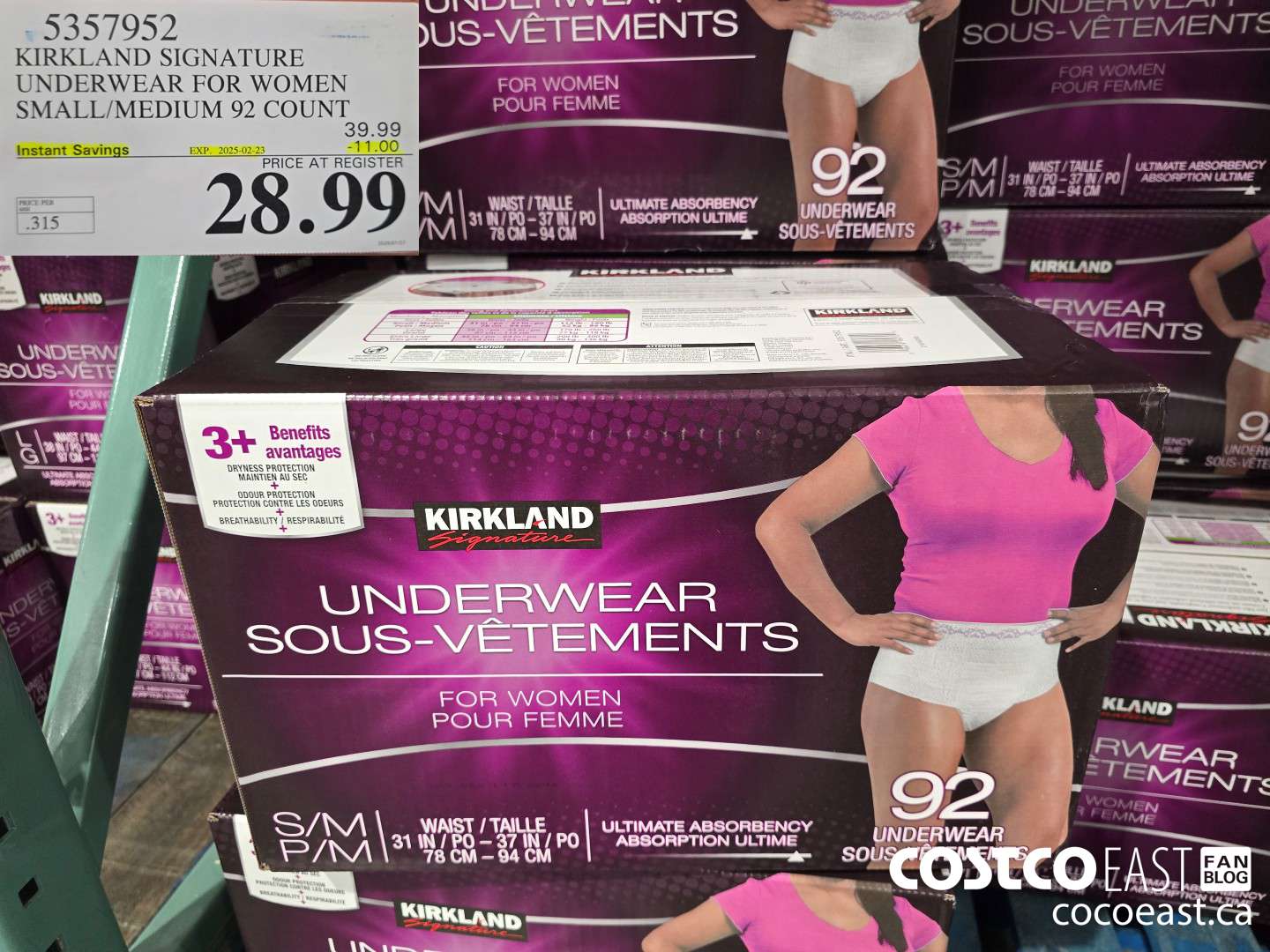 5357952 KIRKLAND SIGNATURE PROTECTIVE UNDERWEAR WOMEN S/M 92 COUNT ($11.00 INSTANT SAVINGS EXPIRES ON 2025-02-23) $28.99