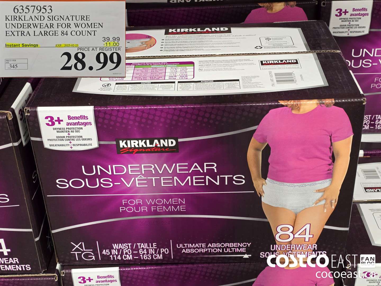 6357953 KIRKLAND SIGNATURE PROTECTIVE UNDERWEAR WOMEN XL 84 COUNT ($11.00 INSTANT SAVINGS EXPIRES ON 2025-02-23) $28.99