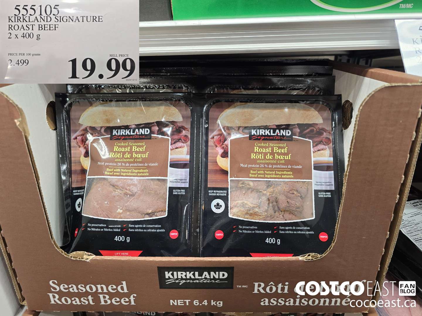 555105 KIRKLAND SIGNATURE ROAST BEEF 2 X 400 G $19.99