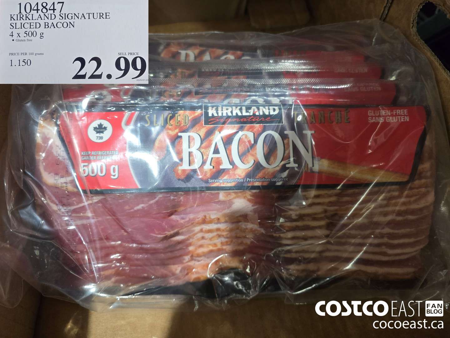 104847 KIRKLAND SIGNATURE SLICED BACON 4 X 500 G $22.99
