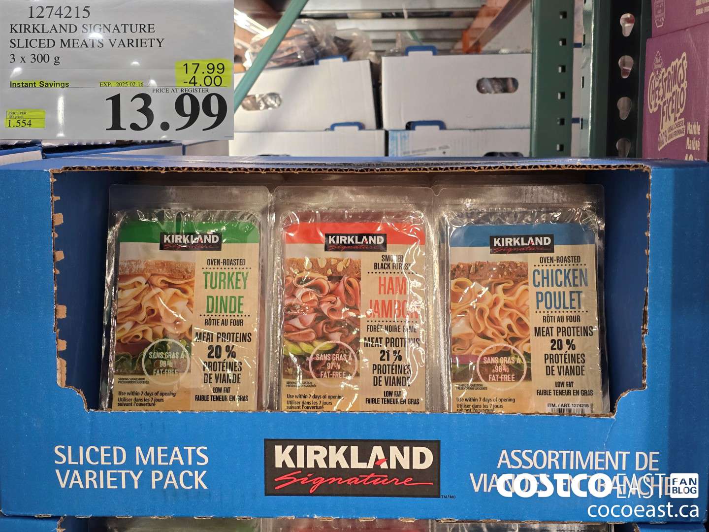1274215 KIRKLAND SIGNATURE SLICED MEAT VARIETY 3 X 300 G ($4.00 INSTANT SAVINGS EXPIRES ON 2025-02-16) $13.99