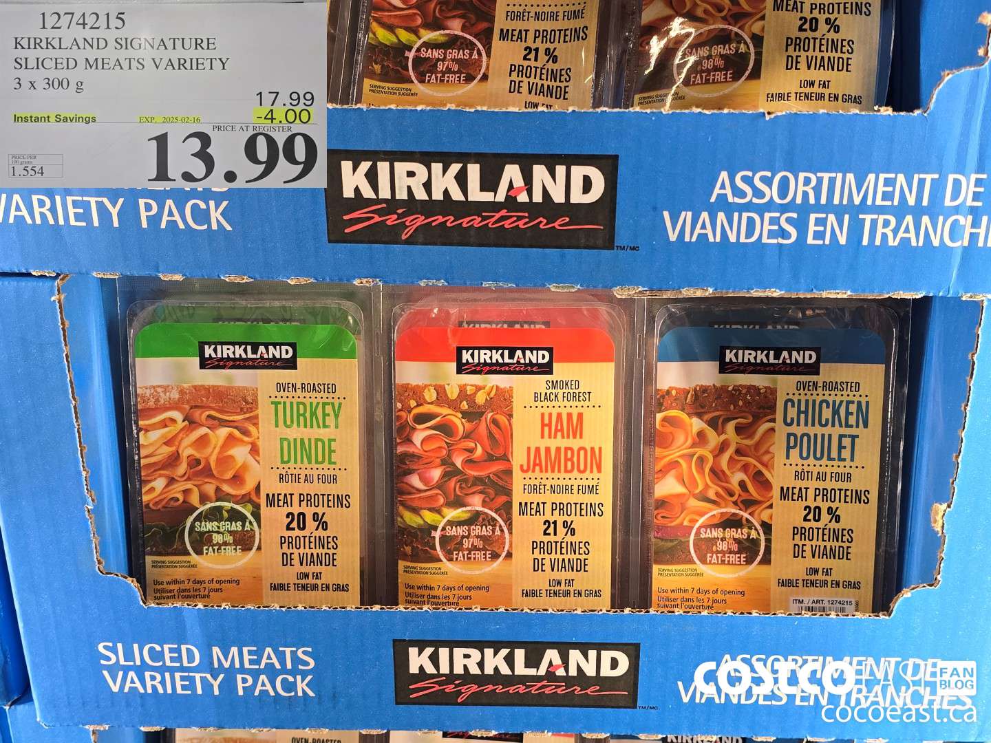 1274215 KIRKLAND SIGNATURE SLICED MEAT VARIETY 3 X 300 G ($4.00 INSTANT SAVINGS EXPIRES ON 2025-02-16) $13.99