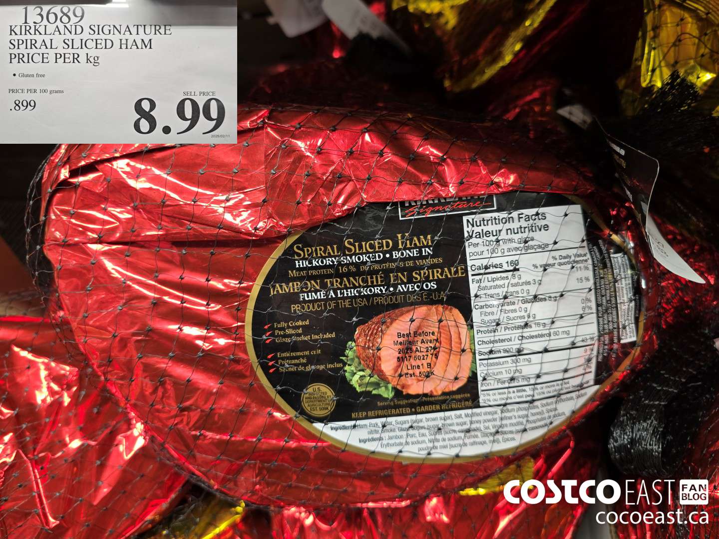 13689 KIRKLAND SIGNATURE SPIRAL HAM PRICE PER KG $8.99